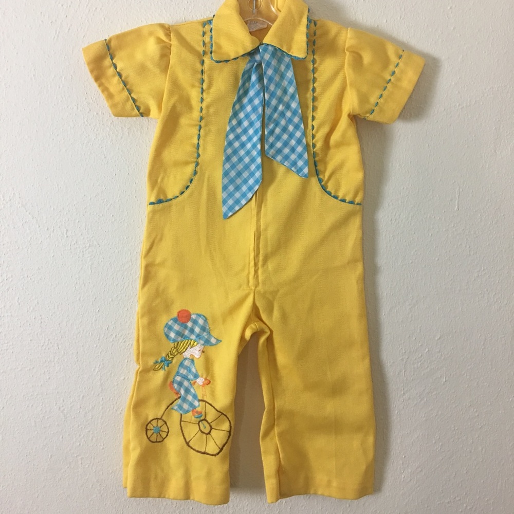Vintage 1960s Yellow & Blue Jumpsuit w/ Pa…